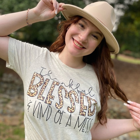 BELLA CANVAS Thankful Blessed & kind of a Mess Tee - Picture 1 of 6